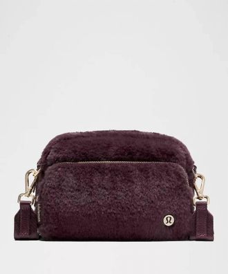 lululemon Womens Everywhere Plush Fleece Crossbody Bag In Black Plum/gold