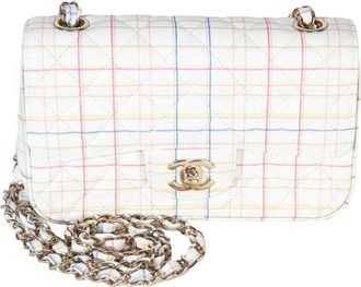 Chanel Multicolor, White Leather Print Mini Rectangular Flap Bag (Authentic Pre-Loved)