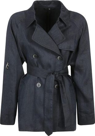 Fay Denim Linnen Jas met Su&egrave;de Details - Dames - Trenchcoats - Blauw - L - Denim - Jassen