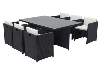 Concept Usine Conjunto de muebles de jard&iacute;n 6 plazas negro/blanco + funda protectora
