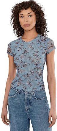 AllSaints Ellie Mesh T-Shirts Womens Clothing Vine Lake Blue : UK 14 (US Womens 10), Elastane/Mesh/Polyester