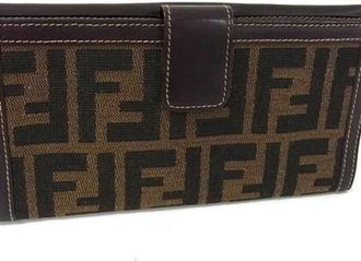 Fendi Brown Canvas Leather Long Wallet (Bi-Fold) (Pre-Owned)