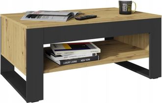OEM Mesa De Centro Flow De Roble Wotan-negro Con Un Amplio Estante, Mesa De Centro Retro Estilo Loft De 100 Cm