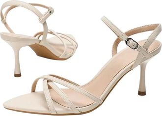Generic Women Pointed Toe High Heel Sandals Ankle Strap Narrow Band Office Party Dress Shoes Beige