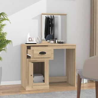Berkfield Home Durable Dressing Table with Mirror Sonoma Oak 90x50x132.5 cm Engi in Light Oak