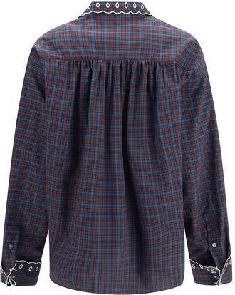 Marni Embroidered Checked Cotton Shirt - Blue