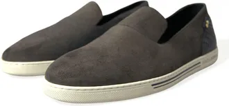 Dolce & Gabbana Mens Saint Tropez Slip-On Gray Lambskin Leather Crocodile Flats