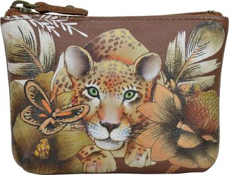 Anuschka Womens Original Hand-Painted Genuine Leather Small Zip Pouch - Cleopatras Leopard Tan