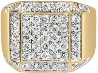 House of Brilliance Mens 10K Yellow Gold 2 1/8 Cttw Diamond Composite Cluster Cocktail Ring Band