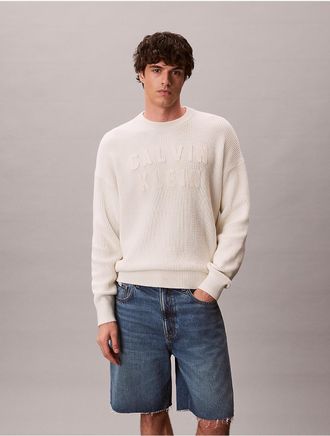 Calvin Klein Jeans Calvin Klein Mens Varsity Logo Graphic Relaxed Sweater - White/Natural - XL