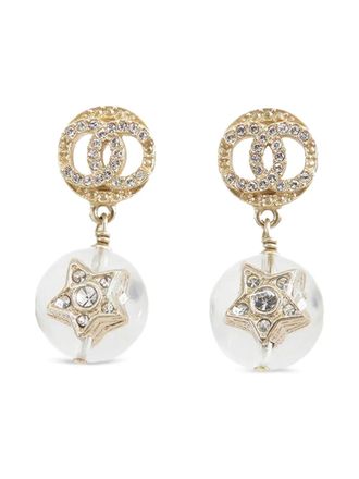 Chanel 2019 Gold Plated Rhinestones CC Star Ball Swing Bullet Back Earrings costume earrings - Oro