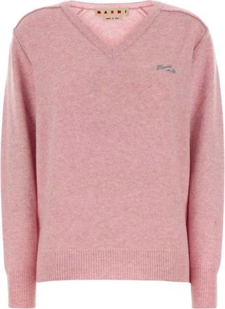 Marni Oink Wol Trui - Dames - V-hals truien - Roze - XS - Wol - Truien & Vesten