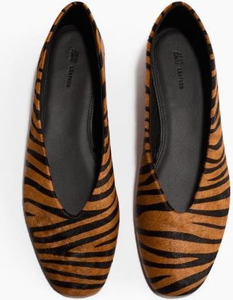 H&M Leather Ballet Flats in Dark Beige/faux Tiger at Nordstrom, Size 10