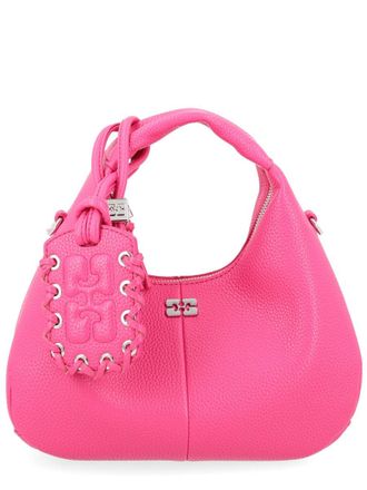 Ganni Womens Handbag Hobo Mini Fuchsia Recycled Polyester Handbags Hand Bags