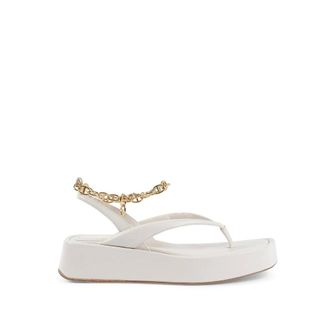 Dee Ocleppo Schoenen, Dames, Beige, 39 EU, Leer, Gouden Ketting Sleehak Leren Sandalen