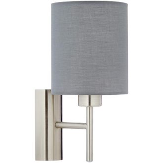 Eglo Eglo - Applique Moderna Pasteri Acciaio Nichel Satinato Stoffa Grigio 1 Luce E27