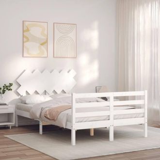 Berkfield Home Beautiful Bed Frame with Headboard White Small Double Solid Wood