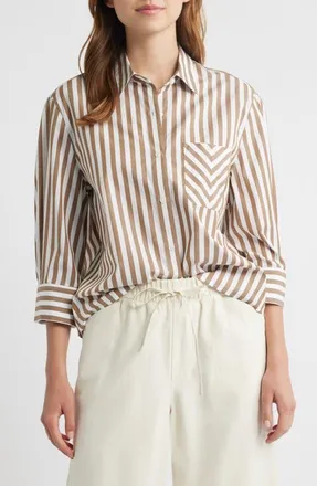 Rag & Bone Lucia Stripe Poplin Button-Up Shirt in Brown Stripe at Nordstrom, Size Xx-Small