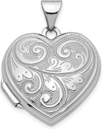 Diamond2Deal 14k White Gold Scroll Design Reversible 19mm Heart Locket