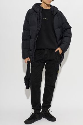 Stone Island Down Jacket With Hood, Mens, Navy Blue
