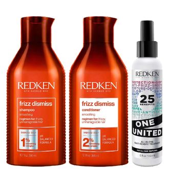 Redken Womens Frizz Dismiss Trio - Shampoo 300ml, Conditioner and One United Treatment 150ml - One Size