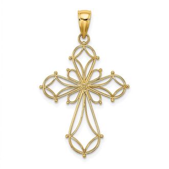 Diamond2Deal 14k Yellow Gold Cut-Out Shapes Fancy Cross Charm Pendant