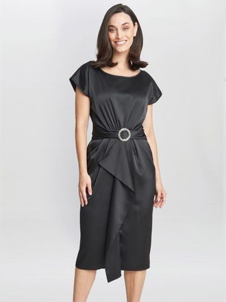 Gina Bacconi Womens Pelia Crepe Dress With Satin Lining - Black - Size 8 UK
