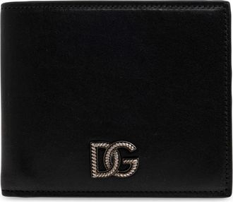 Dolce & Gabbana Accessoires, Heren, Zwart, ONE Size, Leer, Leren Portemonnee met Logo-Appliqu&eacute;
