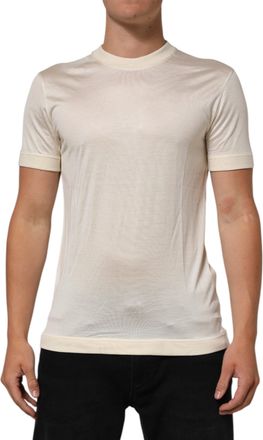 Dolce & Gabbana Off White Silk Crew Neck Short Sleeve Mens T-shirt (Pre-Owned)