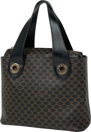 Celine Macadam Black Coated Canvas Leather Handbag Tote Bag (Pre-Owned)