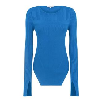 Patrizia Pepe Patrizia Pepe, Round-neck Knitwear, female, Blue, Size: S Maglia a Costine