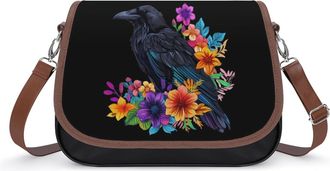 Generic Raven Flowers Small Womens Crossbody Bags Shoulder Handbag with Adjustable Strap for Travel