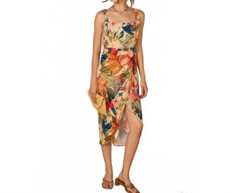 Dress Forum Tulip Hem Midi Wrap Dress In Beige