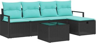 vidaXL Juego De Sof&aacute; 6 Uds. 5-n&uacute;mero De Plazas Negro Y Turquesa Vidaxl