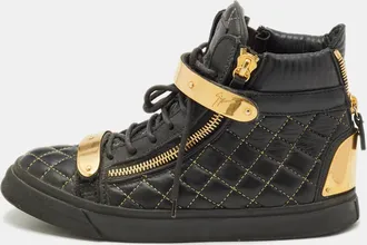 Giuseppe Zanotti Gold/black Leather Coby High Top Sneakers