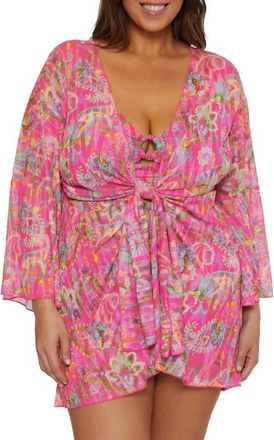 Becca Etc by Rebecca Virtue Polynesia Paisley Mesh Cover-Up Tunic in Pink Multi at Nordstrom, Size 2X