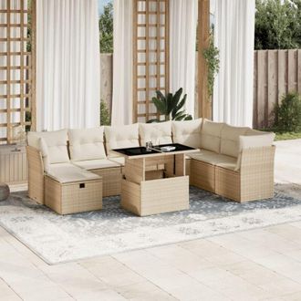 vidaXL Set De Sof&aacute;s De Jard&iacute;n 9 Pzas Con Cojines Rat&aacute;n Sint&eacute;tico Beige Vidaxl