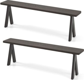 Costway 3 Seater Outdoor Bench Set of 2 Backless Patio Dining Benches Brown