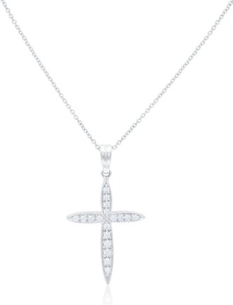 Diana M. Jewels 18 kt white gold, 1.5 diamond rounded off cross pendant adorned with 0.60 cts tw of round diamonds set in a filigree setting
