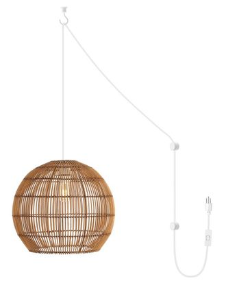 Jonathan Y Designs Jonathan Y Raya 19In 1-Light Farmhouse Rattan 180In Cord Plug-In Or Hardwired Led Pendant