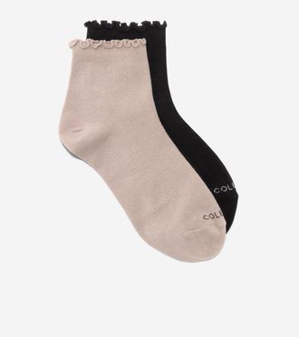 Cole Haan Womens 2-Pair Ruffle Quarter Ankle Socks - Black