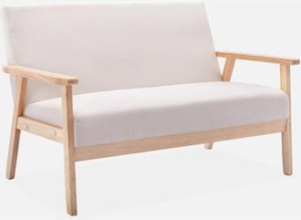 Sweeek Sweeek - Sofá o banco con tela y patas de madera, 2 plazas, Isak, Beige, 114x69.5x73 cm