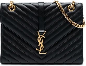 Saint Laurent Borsa a spalla media in pelle di vitello con motivo chevron e monogramma 2016 - Nero