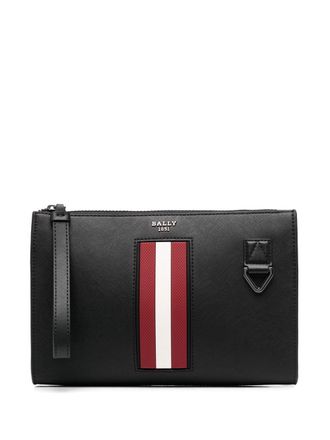 Bally stripe-detail clutch bag - men - Calf Leather - OS - Black