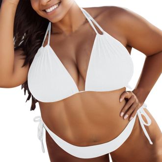 Generic Women Plus Size Triangle Bikini Sets String Two Piece Bathing Suits Sexy Halter Swimsuits with Tie Side B 2 Piece Beach Holiday Swimming Costume for P