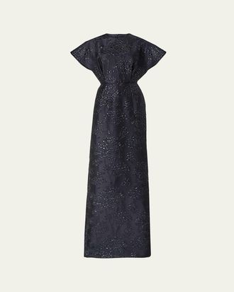 Carolina Herrera Rosette Collar Fan Bodice Gown