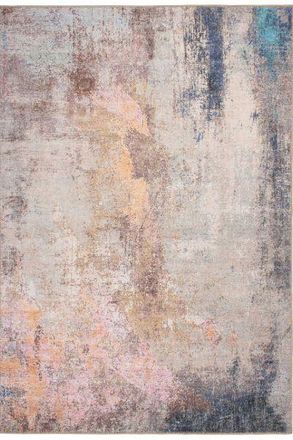 Kukoon Pastel Multicolour Distressed Abstract Non Slip Washable Low Pile Rug in Light Pink | Size: 200 cm x 290 cm