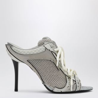 Balenciaga Stapler grey heeled sandals with distressed effect