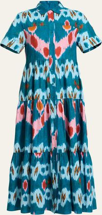 Erdem Abstract-Print Cotton Tiered Midi Shirtdress
