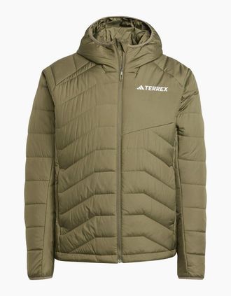 adidas Mens Hooded Adjustable Drawstring Zipped Pocket Solid Patterned Puffer Jacket - Green - Size: 40/Regular